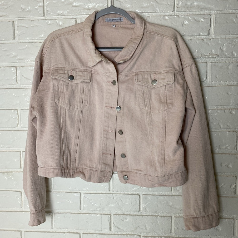 Miss Sparkling Denim Jacket Women's Size XL Pink Trucker Desert Embroidery